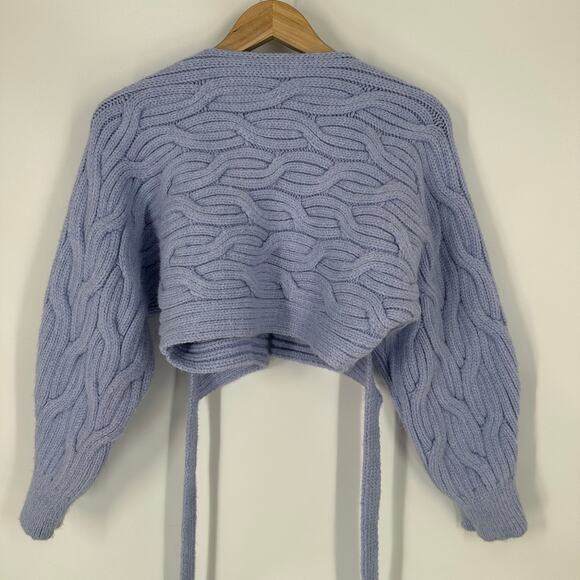 ZARA Wrap Cardigan Chunky Cable Knit Cropped Sweater Periwinkle, Bloggers Fav - Picture 10 of 13
